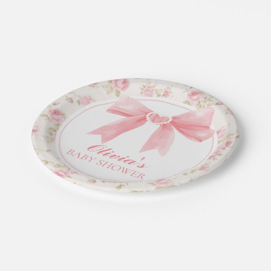 Rosa Bogen und Rose Frühgeburten Pappteller (Schrägansicht)