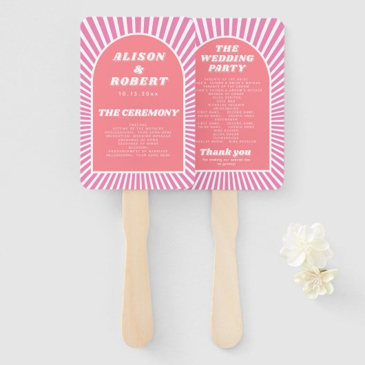Rosa Bogen und Sonnenstrahlen Groovy Hochzeitsprog Fächer (Vorne und Hinten)