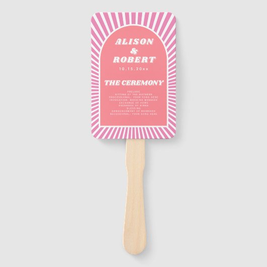 Rosa Bogen und Sonnenstrahlen Groovy Hochzeitsprog Fächer (Vorderseite)