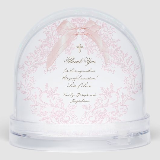 Rosa Bogen Wappen Taufe danke Schneekugeln (Rückseite)