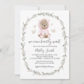 Rosa Bohemisch Bear Baby Dusche Einladung (Vorderseite)