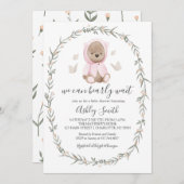 Rosa Bohemisch Bear Baby Dusche Einladung (Vorne/Hinten)