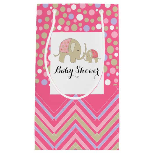 Rosa Bohemischer Elefant und Zickzack Babydusche Kleine Geschenktüte (Vorderseite)