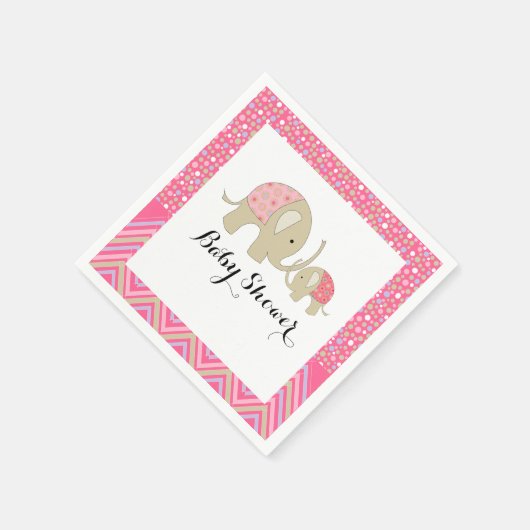 Rosa Bohemischer Elefant und Zickzack Babydusche Serviette (Ecke)