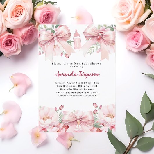 Rosa Bohnen florale Mädchen Flasche Baby Dusche Einladung