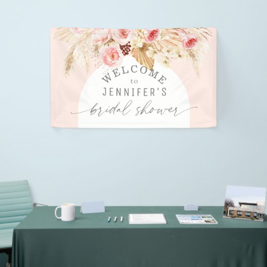 Rosa Boho Arch Pampas Brautparty  Banner (Messeveranstaltung)