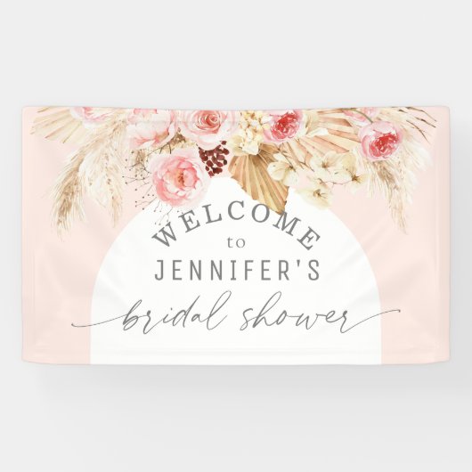 Rosa Boho Arch Pampas Brautparty  Banner (Horizontal)