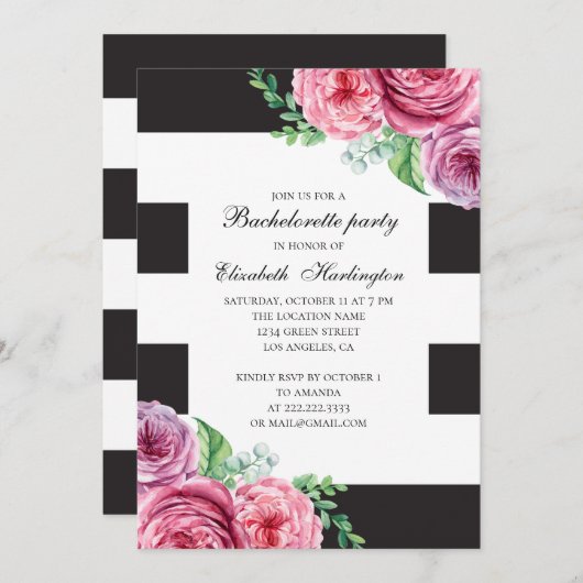 Rosa boho blühender Junggeselinnen-Abschied Einladung (Vorne/Hinten)
