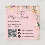 Rosa Boho Blumen-Event-Planer Logo Quadratische Visitenkarte (Rückseite)
