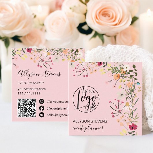 Rosa Boho Blumen-Event-Planer Logo Quadratische Visitenkarte