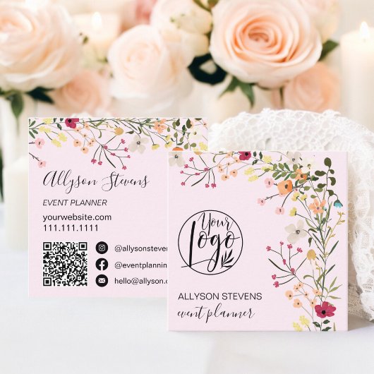 Rosa Boho Blumen-Event-Planer Logo Quadratische Visitenkarte