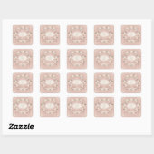 Rosa Boho-Blumen-Monogramm Quadratischer Aufkleber (Blatt)
