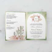 Rosa Boho Blumen Pampas Kactus QR Code Hochzeit Einladung (Innenseite)