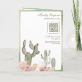 Rosa Boho Blumen Pampas Kactus QR Code Hochzeit Einladung (Rückseite)