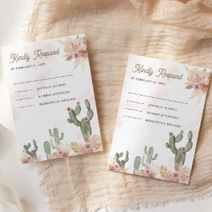 Rosa Boho Blumen Pampas Kaktus Hochzeit RSVP Karte