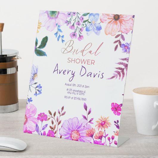 Rosa boho blumengeschmücktes Brautparty Sockelschild (In Situ)