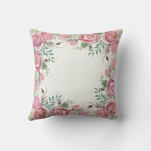 Rosa BOHO BlumengrenzRosen-Farn-Baby-Namen-Notfall Kissen (Rückseite)