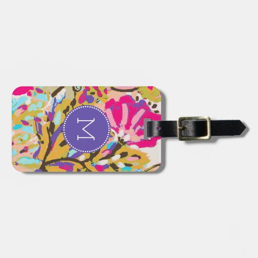 Rosa Boho Blumeni Gepäckanhänger (Vorderseite horizontal)