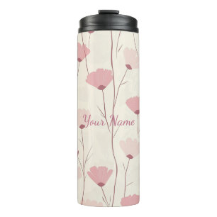 Rosa Boho Blumenmuster personalisiert Thermosbecher