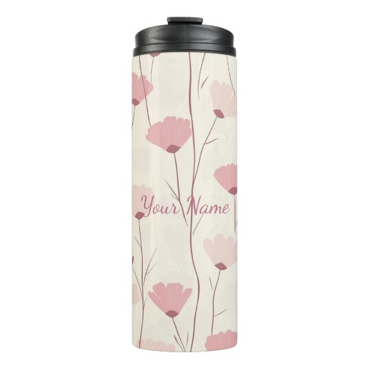 Rosa Boho Blumenmuster personalisiert Thermosbecher (Vorderseite)
