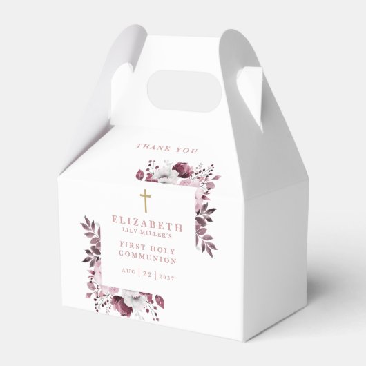 Rosa Boho Botanische Flora Erste Heilige Kommune Geschenkschachtel (Vorderseite)