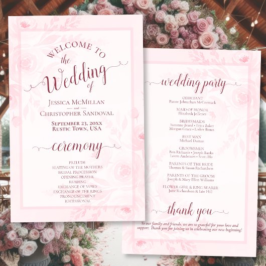 Rosa Boho Chic Pfingstrosen Budget-Hochzeitsprogra