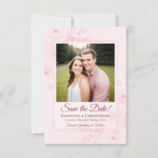 Rosa Boho Chic Pfingstrosen & Foto-Hochzeit Save The Date (Vorderseite)
