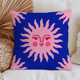 Rosa BOHO Chic Sonnen-Gesicht auf Mystisch Blauem Kissen