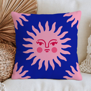 Rosa BOHO Chic Sonnen-Gesicht auf Mystisch Blauem Kissen