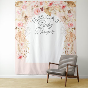 Rosa Boho Floral Pampass Mädchen Dusche Hintergrun Wandteppich