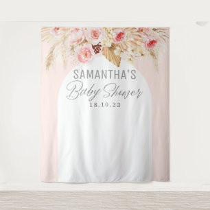 Rosa Boho Floral Pampass Mädchen Dusche Hintergrun Wandteppich
