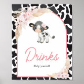 Rosa Boho Highland Kuh Drinks Poster (Vorne)