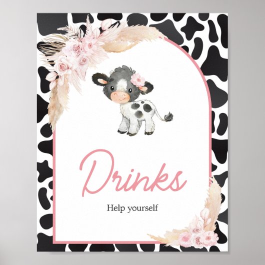 Rosa Boho Highland Kuh Drinks Poster (Vorne)