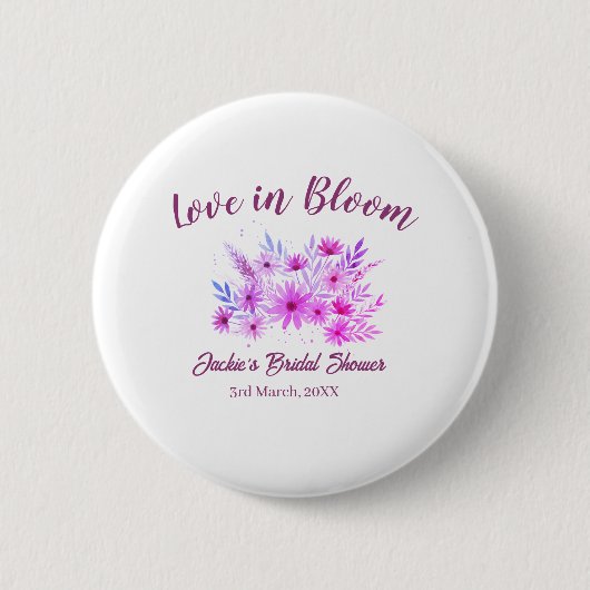 rosa boho Liebe in Blüte Brautparty Name Retro Button (Vorderseite)
