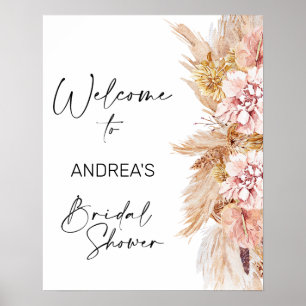 Rosa Boho Pampas Gras Brautparty Willkommen Poster