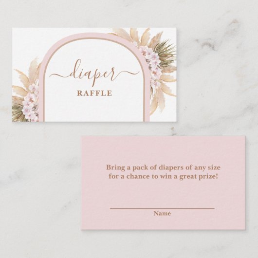 Rosa Boho Pampas Grass Diaper Raffekarte Begleitkarte (Vorne/Hinten)