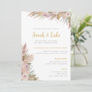 Rosa Boho-Pampasgras-Hochzeitseinladung Einladung