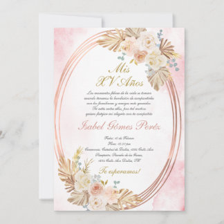 Rosa Boho-Quinceanera-Einladung auf Spanisch Einladung