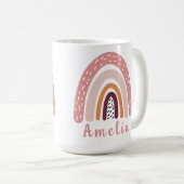Rosa Boho Regenbogen mit Personalisiertem Namen Kaffeetasse (VorderseiteRechts)