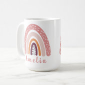 Rosa Boho Regenbogen mit Personalisiertem Namen Kaffeetasse (Vorderseite Links)