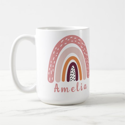 Rosa Boho Regenbogen mit Personalisiertem Namen Kaffeetasse (Links)