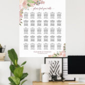 Rosa Boho Rose 30 Tabelle Hochzeitskarte Poster (Heimbüro)
