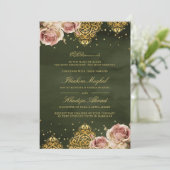 Rosa Boho Rose Islamische Motif Grüne muslimische  Einladung (Stehend Vorderseite)