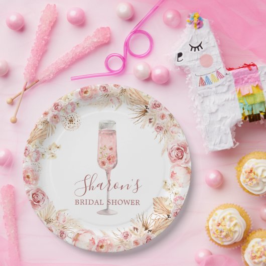 Rosa Boho Rose Soiree Brautparty Papierplatte Pappteller (Party)