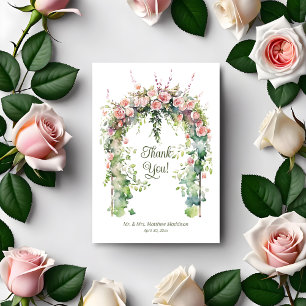 Rosa Boho-Rosen Frühlings-Hochzeitsbogen Dankeskarte