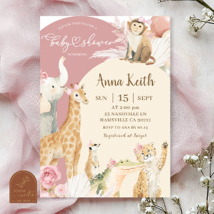 Rosa Boho-Safari-Baby-Einladung Einladung
