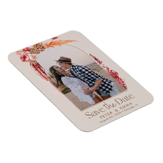 Rosa | Boho Save the Date Pampas Grass Foto Magnet (Rechte Seite)