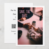 rosa Boho Save-the-Date-QR-Code mit Webseitenname Einladung (Vorne/Hinten)