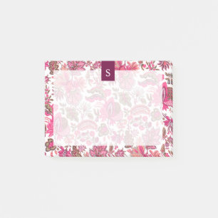 Rosa Boho Vintage Blumen Monogramm Post-it Klebezettel