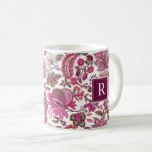 Rosa Boho Vintage Blumenmonogramm Kaffeetasse (VorderseiteRechts)